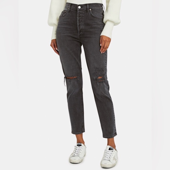 NWT Agolde Black Distressed Nico High Rise Slim Fit Jeans Cassette Wash - Picture 5 of 10